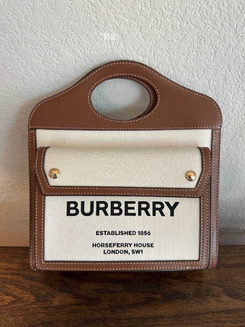 Burberry Mini Freya Horseferry Canvas & Leather Top Handle Bag